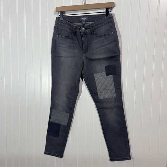 Martha Stewart Kneepatch Skinny Jeans Gray Patchwork Stretch Denim Pants 6P - Picture 1 of 5